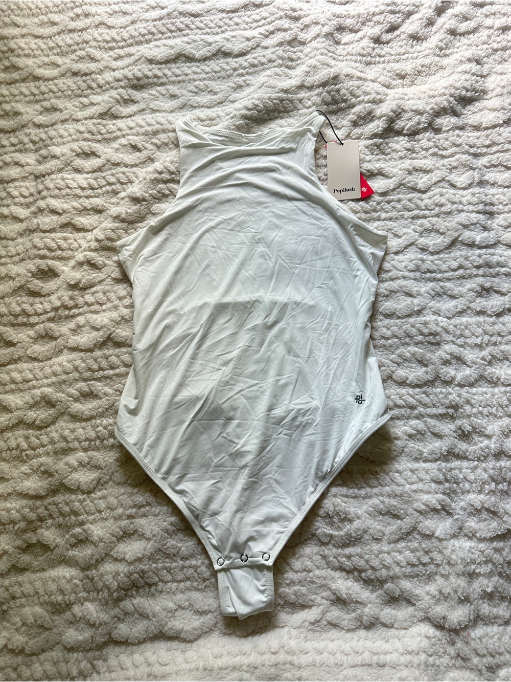 Popilush White Bodysuits for Women High Neck Body Suits Sleeveless Thong Halter